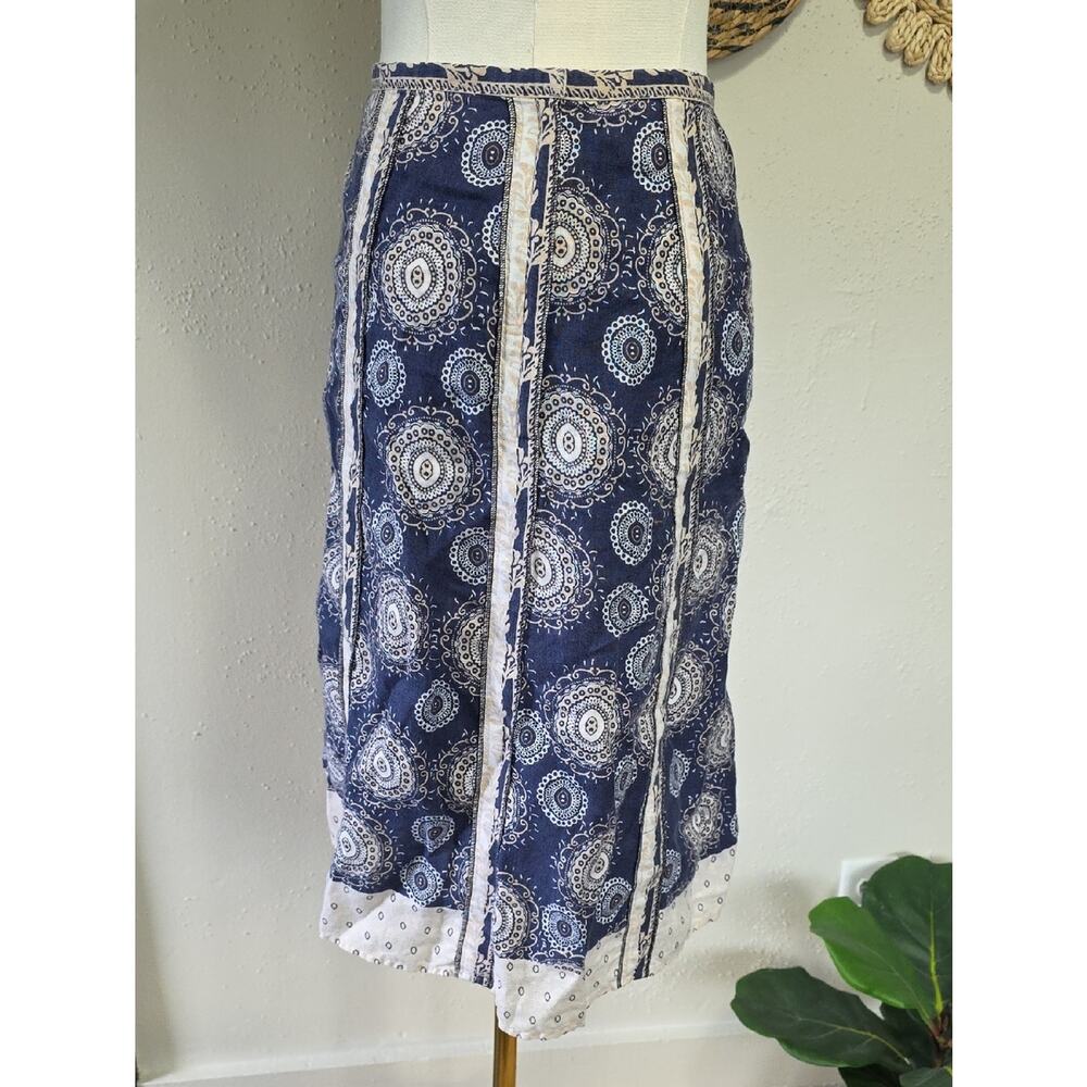 Loft Pink Blue Bandana Print 100% Linen Lightweight Boho A-Line Skirt Womens 4